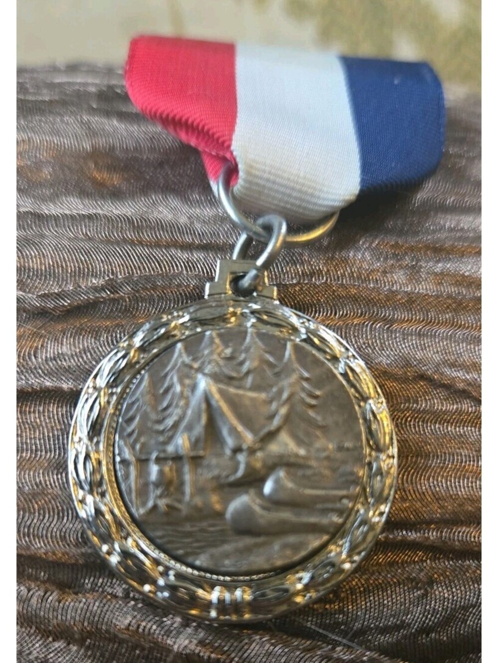 Vintage BOY SCOUTS OF AMERICA Camp Award MEDAL Red White & Blue Ribbon Camping